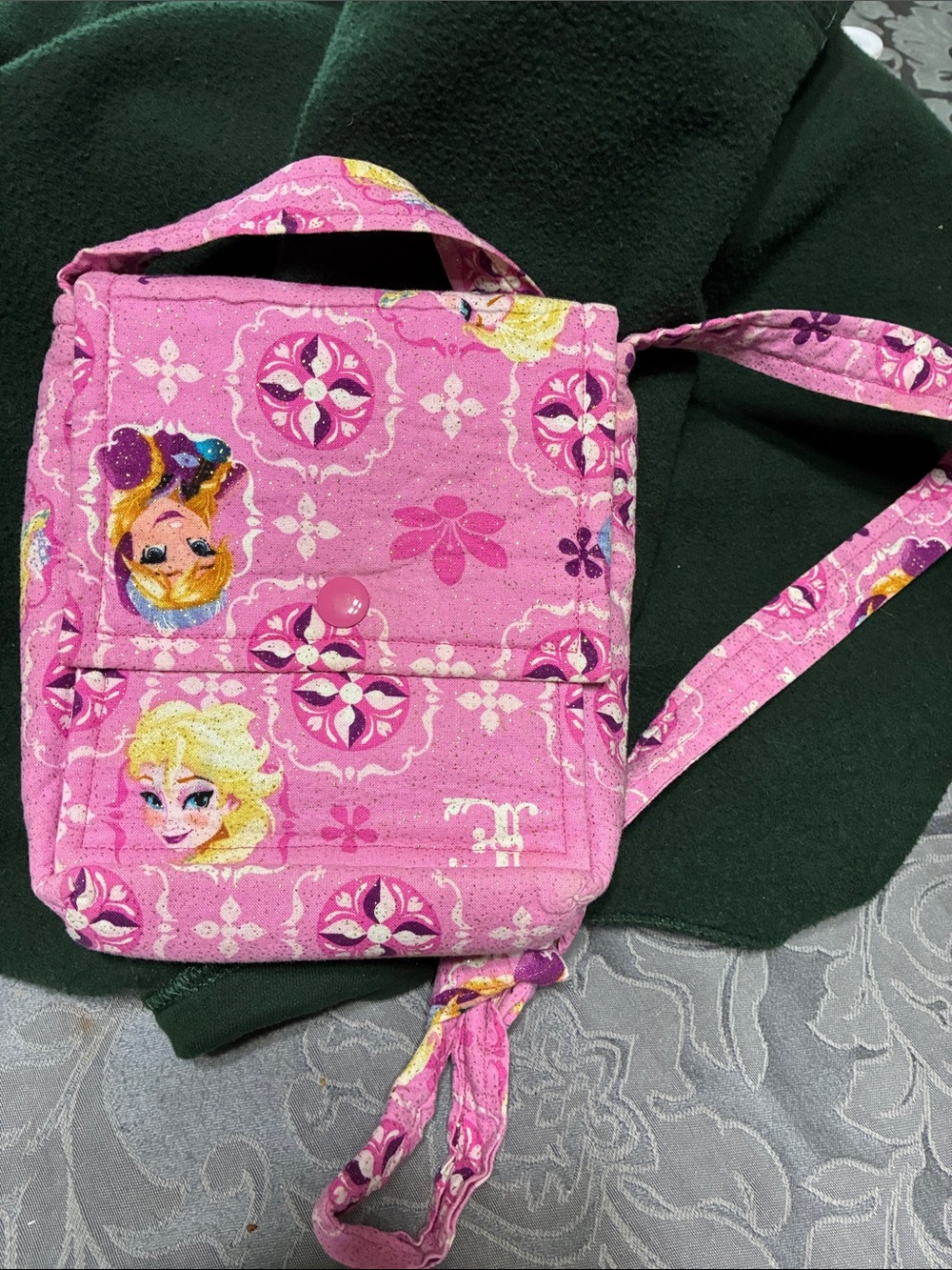 Pink Frozen Elsa and Anna Quilted Crossbody Bag